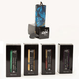 Set of 5 Zaphir Chimes Crystalide, Sunray, Twilight, BlueMoon, Sufi 5 Seasons, green Crystalide, yellow Sunray, red Twilight, purple Sufi,blue BlueMoon 4 Seasons, including black gift boxes for chimes, Blue Moon unpacked to see deep blue and golden marbled color, handmade in France