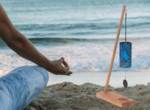 Flower of Life Chime Stand with Zaphir Blue Moon during meditation
