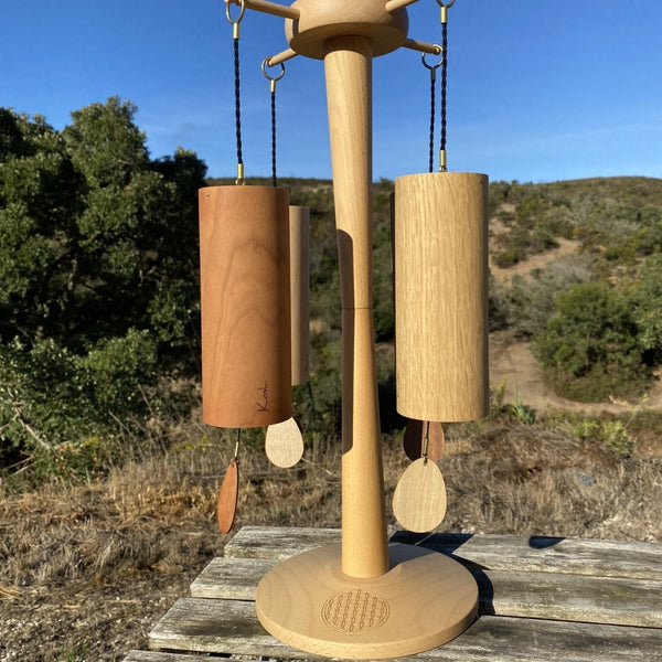 Koshi Earth Symphony Set of 4 Chimes + Zenmotion Stand. Made in France - wind chime set with stand