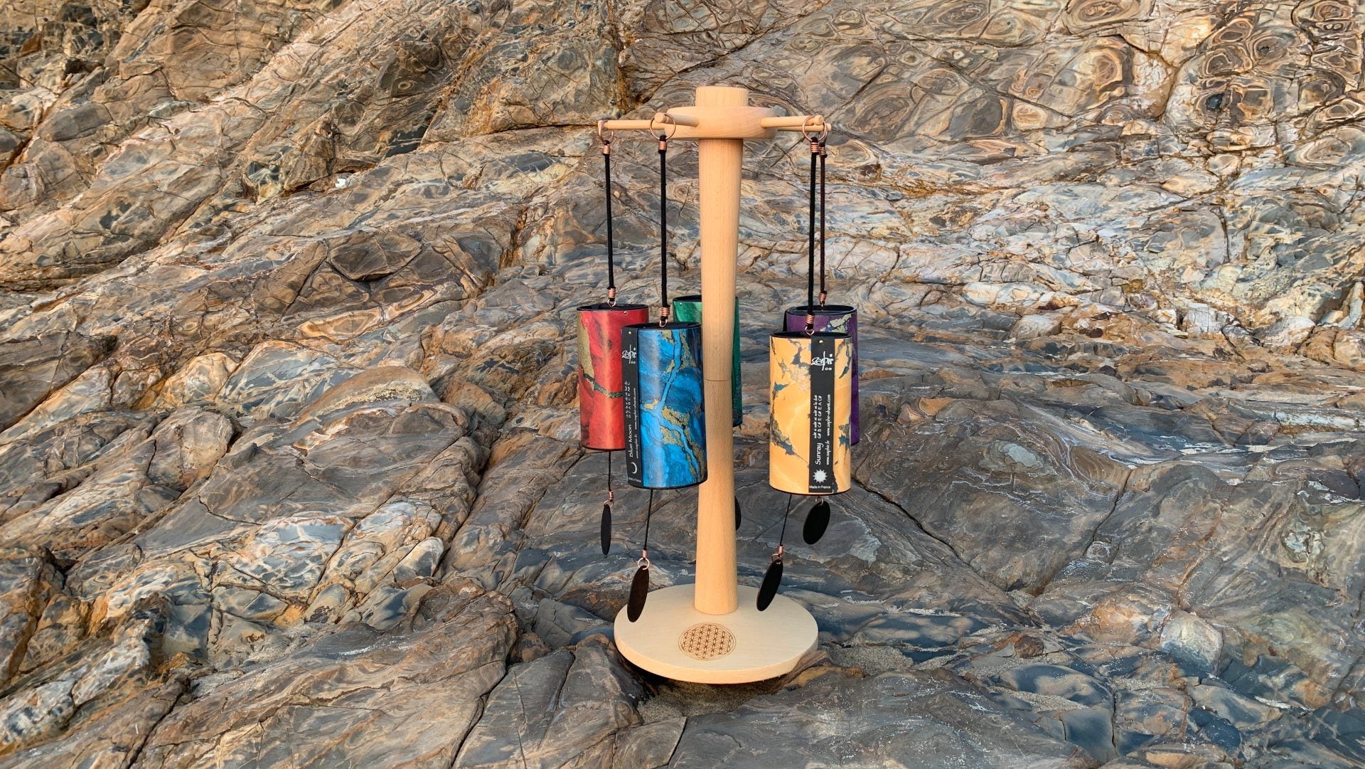 Koshi Wind Chime Stands – Flower of Life Design. For Zaphir Chimes