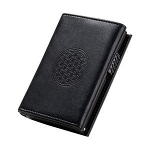 Premium Credit Card Holder Leather RFID Wallet Flower of Life Black -